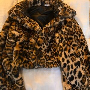 H&M Leopard Print Faux Fur Pea Coat